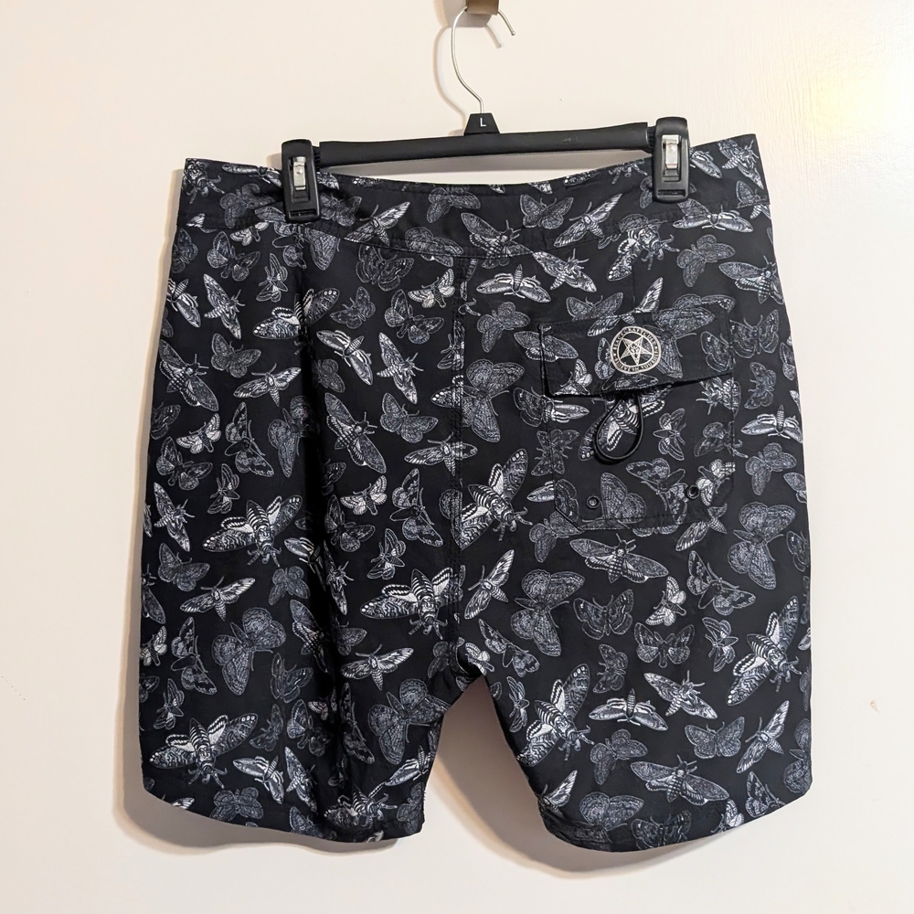 BlackCraft Cult Deaths Head Moth Board Shorts Swim Trunks - Size 34 - Goth - Picture 2 of 3
